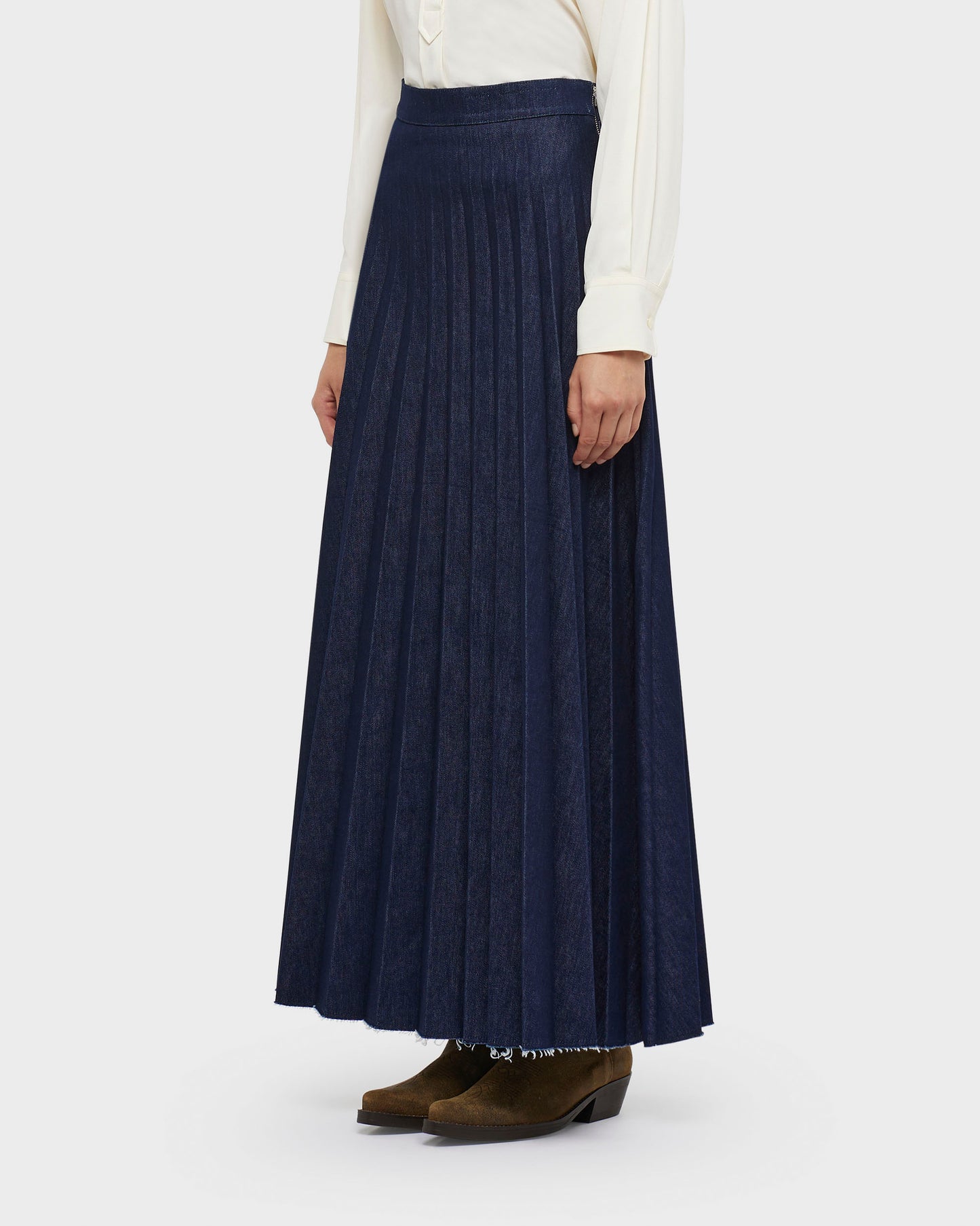 Agos pleated denim maxi-skirt