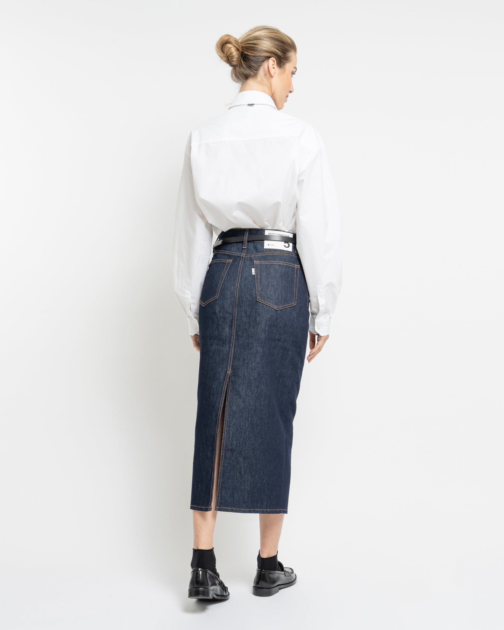 Braid denim midi skirt