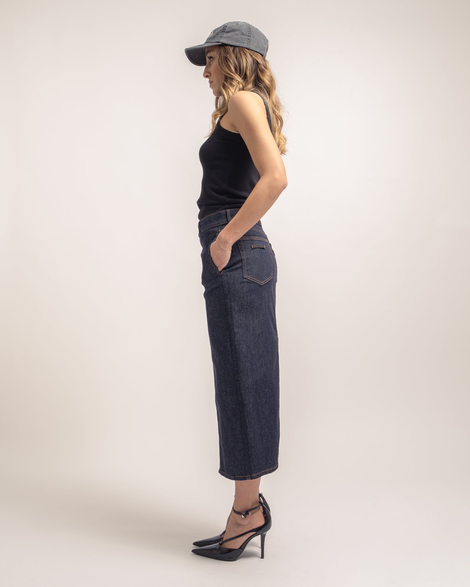 Braid gonna longuette in denim stretch