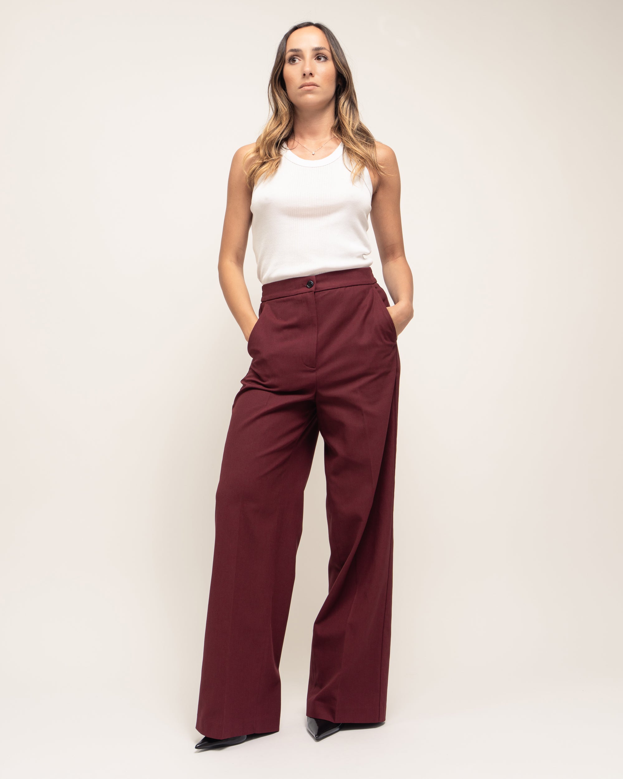 Charm pantaloni a palazzo in gabardina crepe