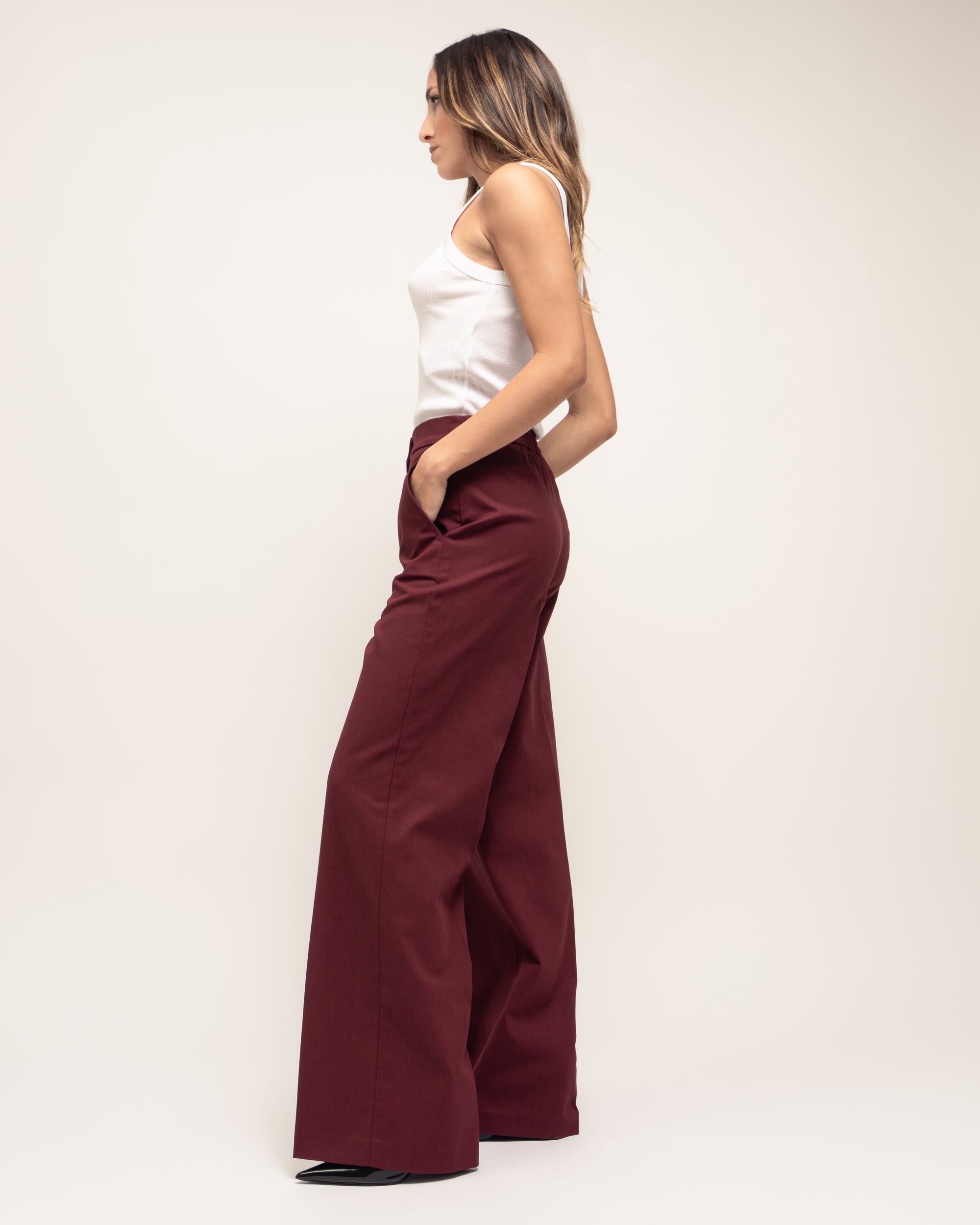Charm pantaloni a palazzo in gabardina crepe