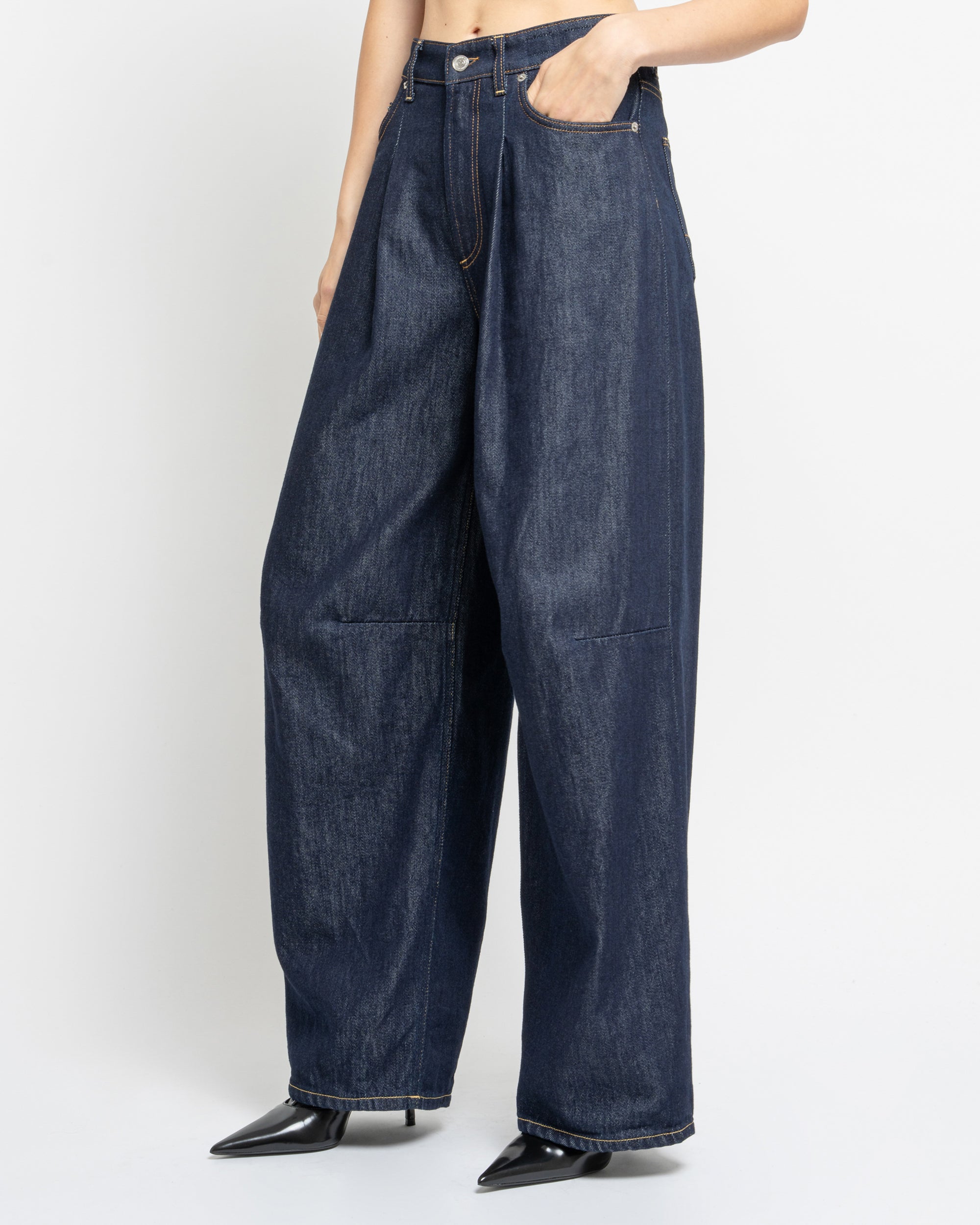 Mustard wide leg jeans in denim