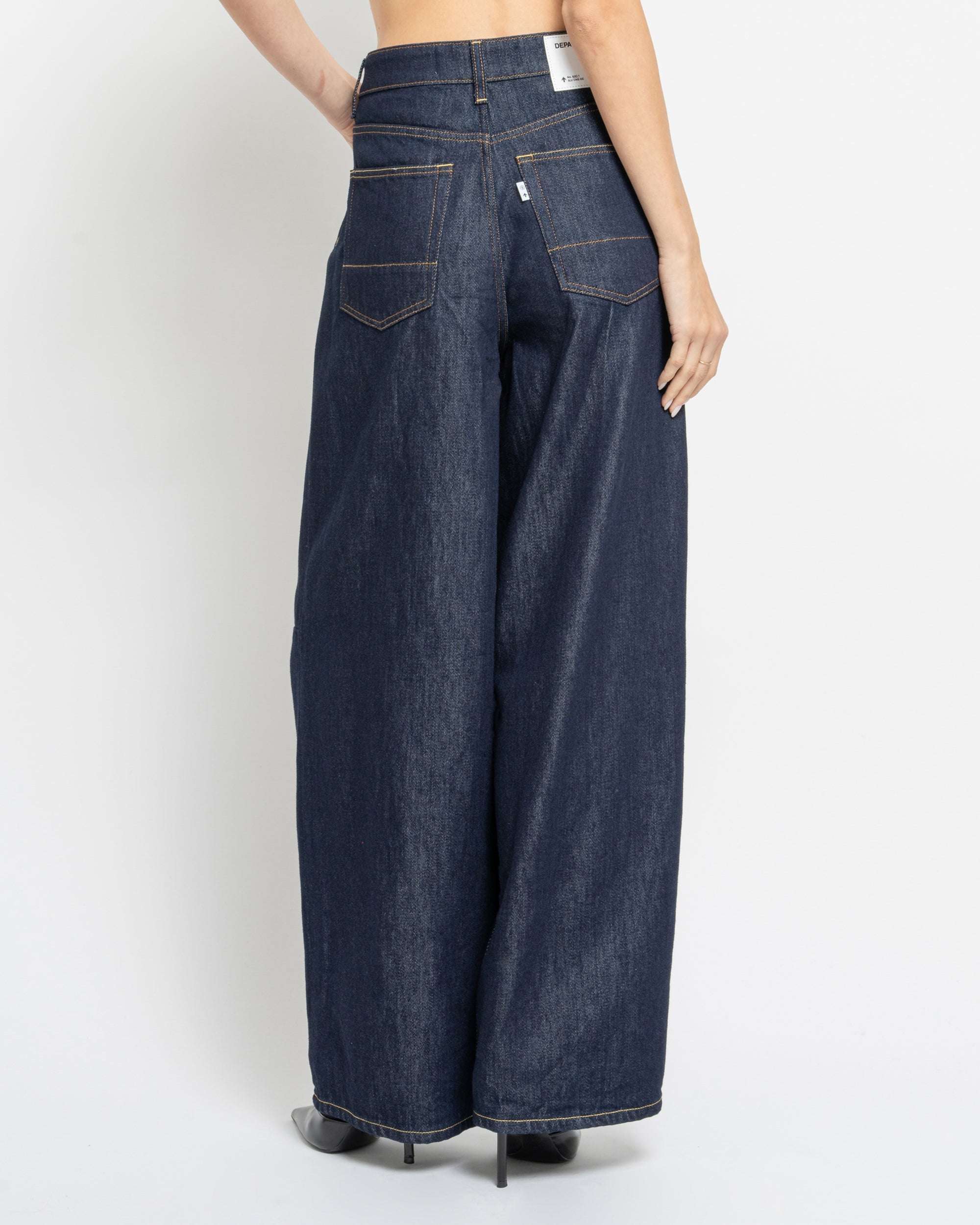 Mustard wide leg jeans in denim