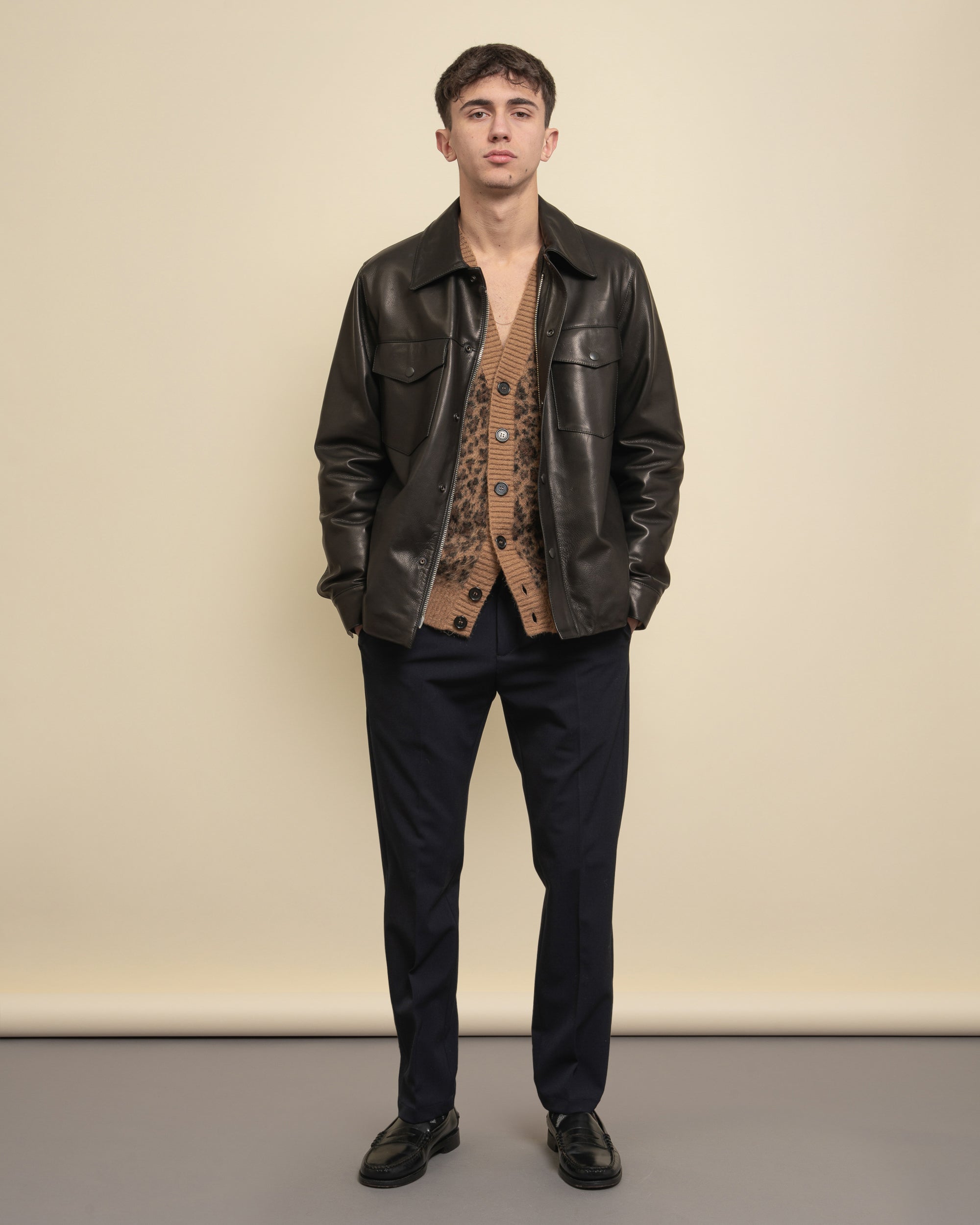 Polar leather shirt jacket
