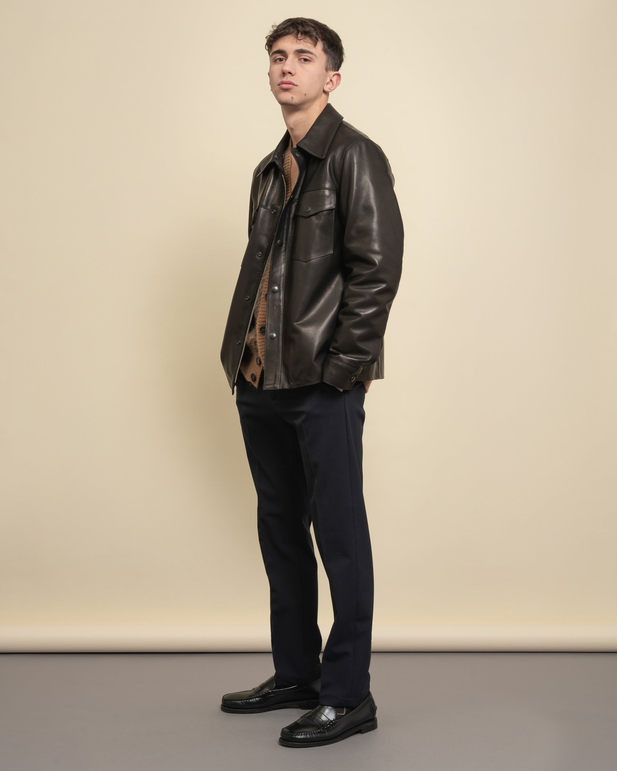 Polar leather shirt jacket