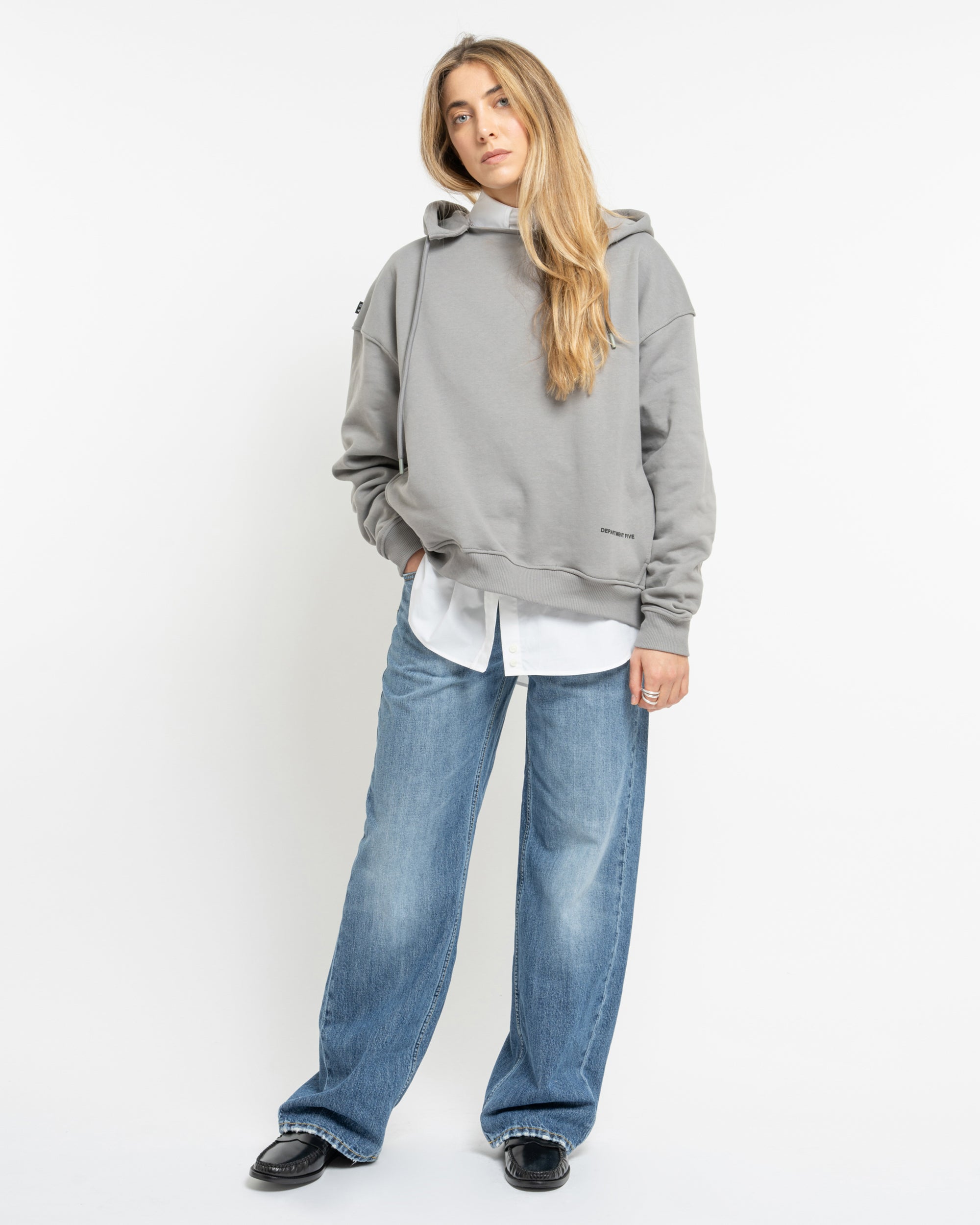 Pop jeans gamba ampia in denim fermo