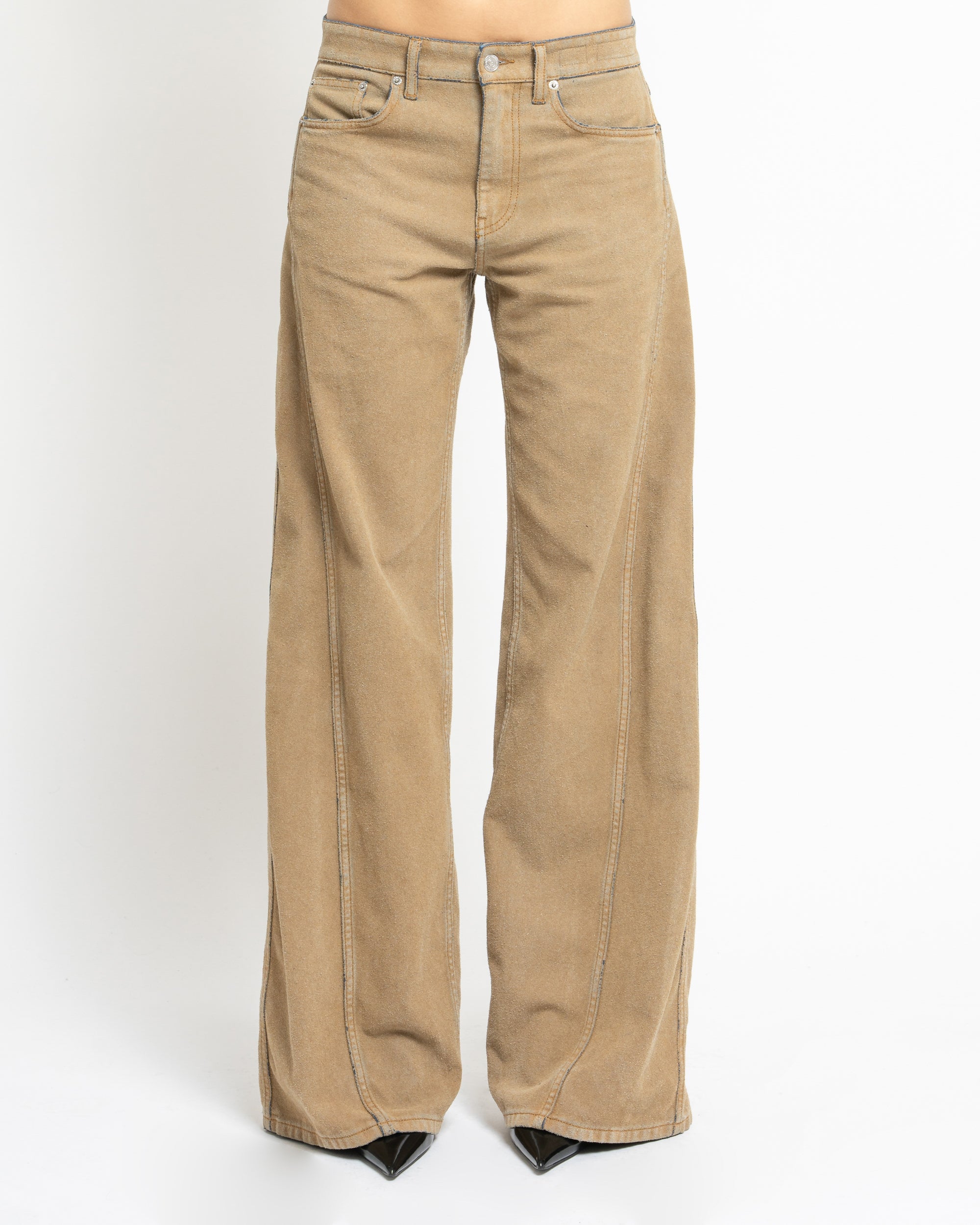 Resort wide leg trousers in flocked denim