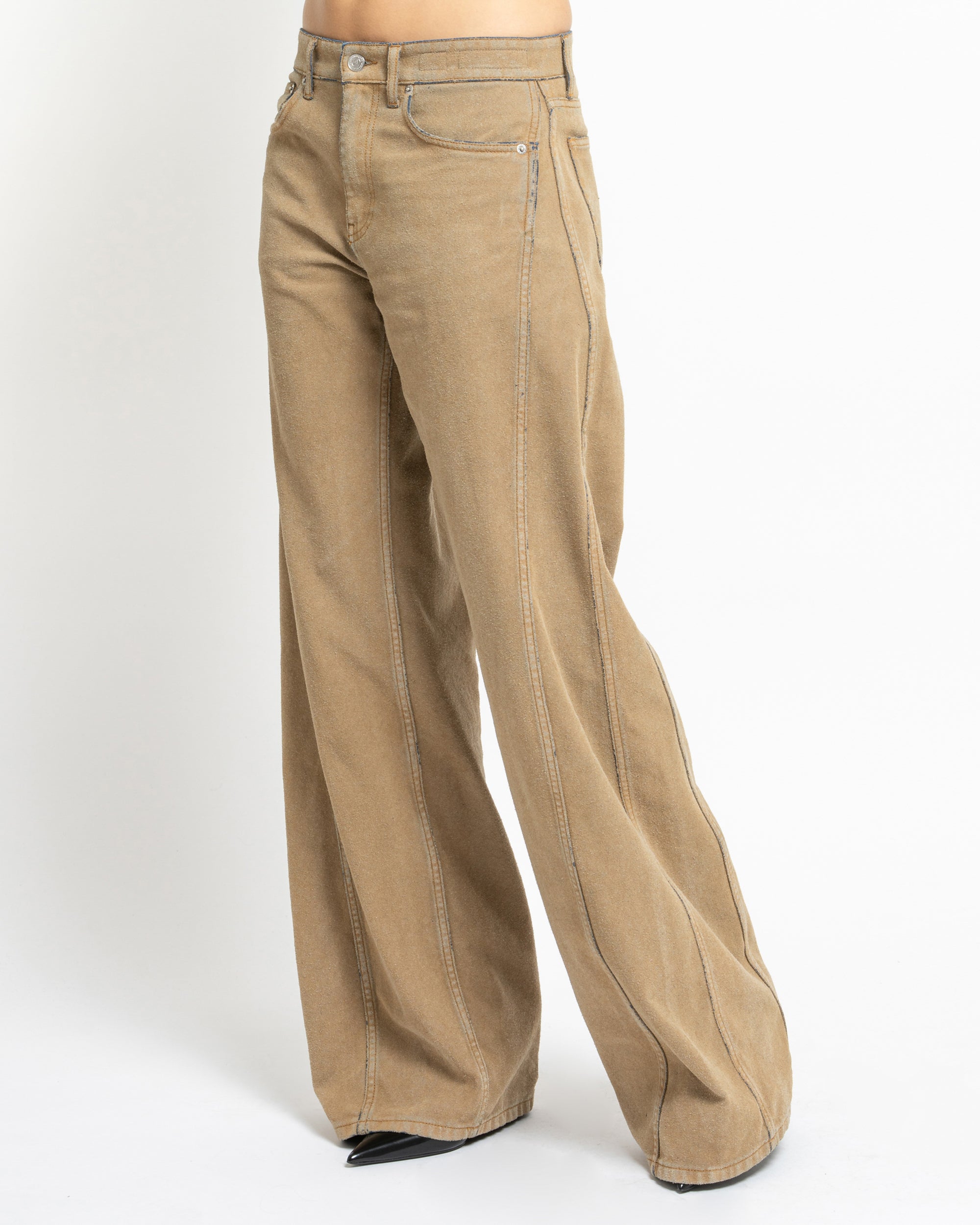 Resort wide leg trousers in flocked denim