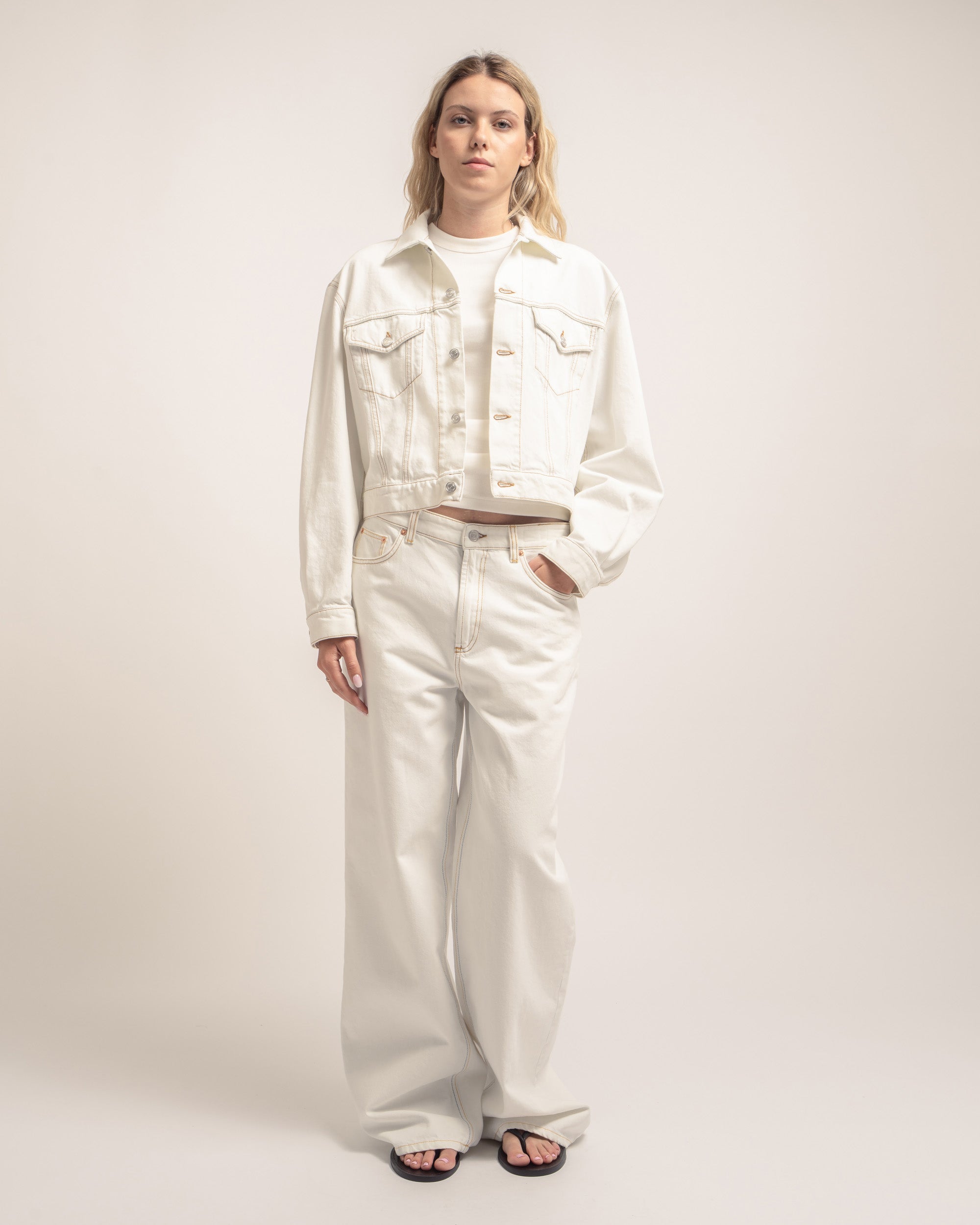 Sonic giubbino crop in denim sbiancato