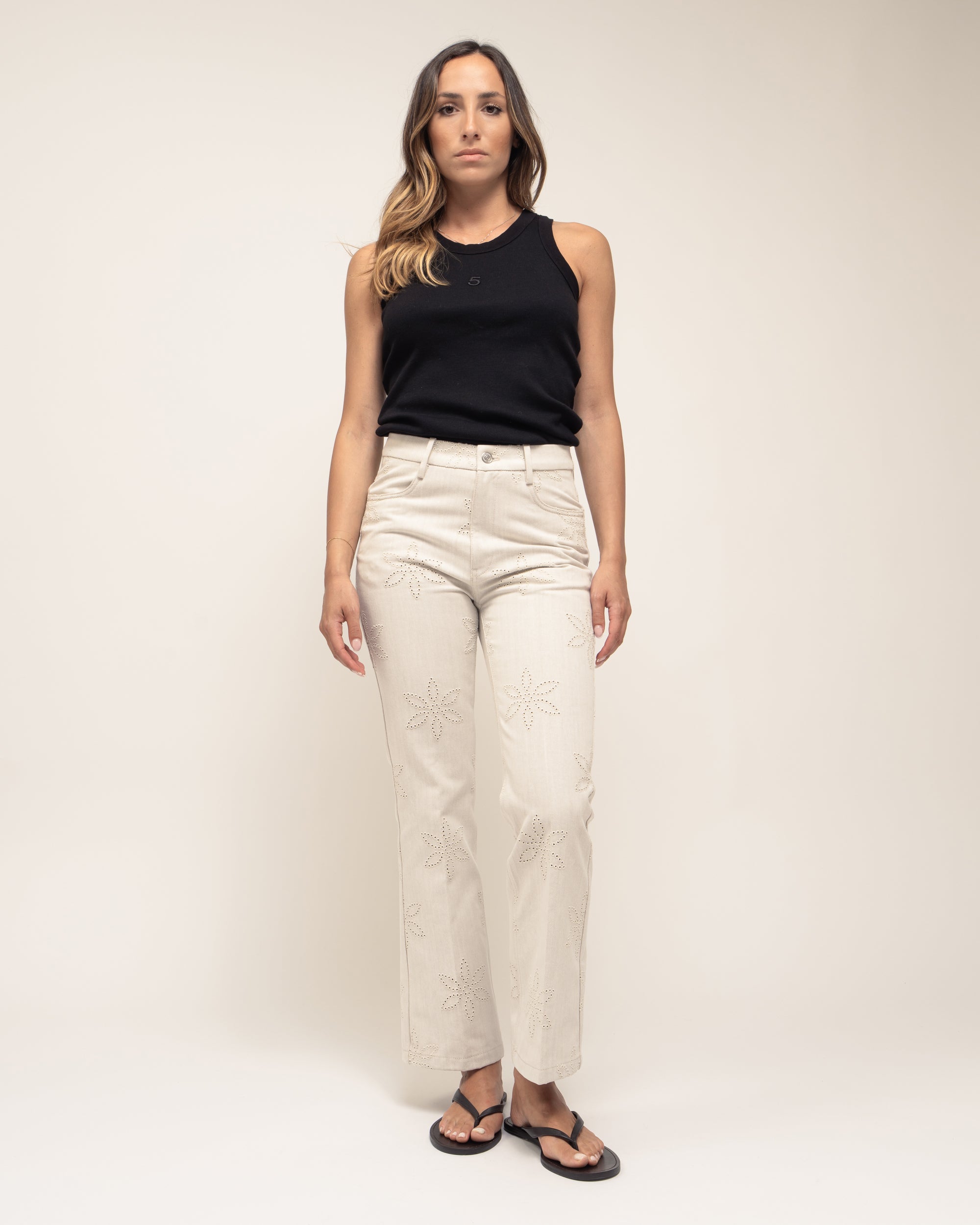 Tex pantaloni bootcut in drill ricamato