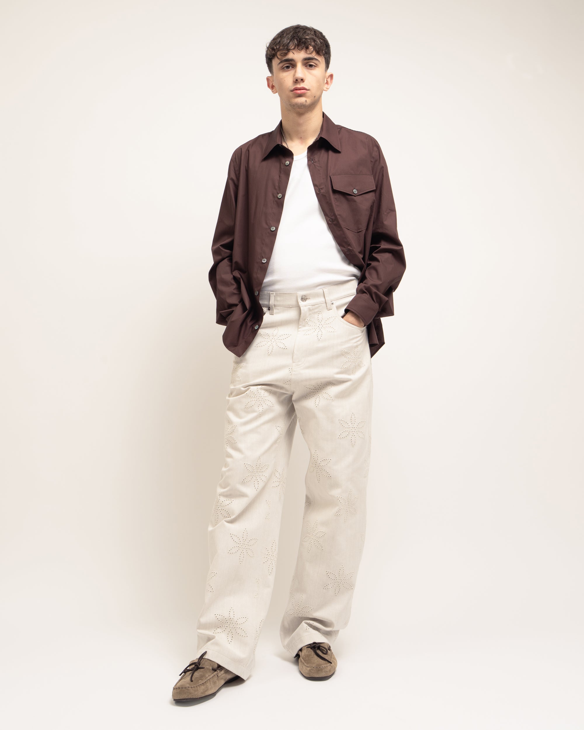 Vontier pantaloni relaxed in drill ricamato