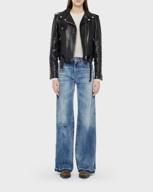 Thames distressed denim wide-leg jeans
