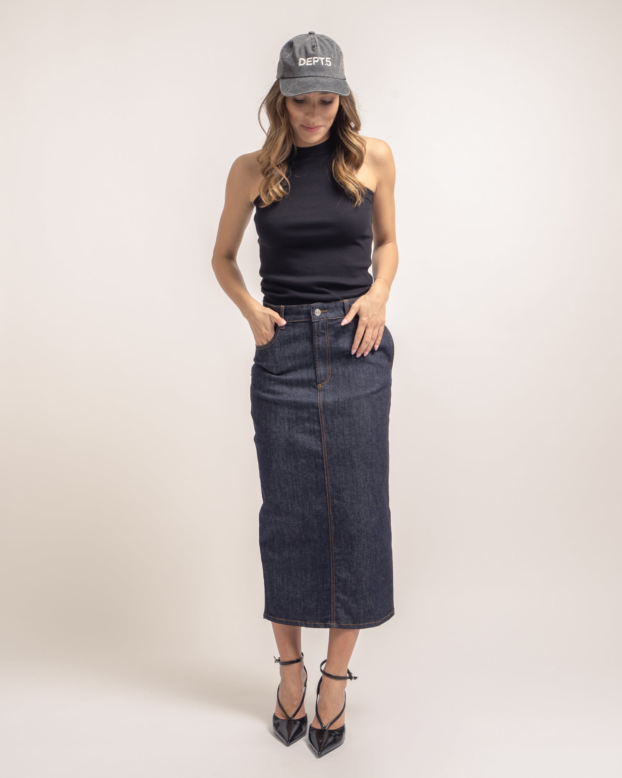 Braid gonna longuette in denim stretch