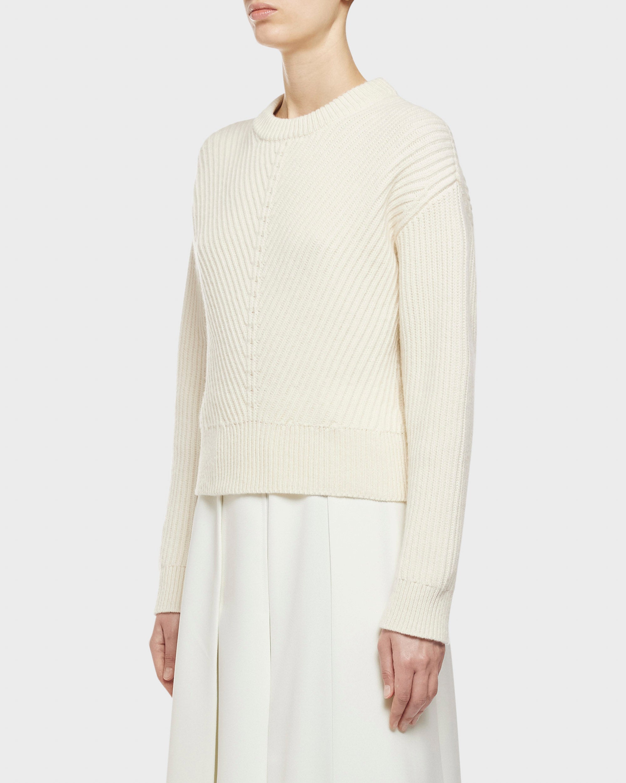 Building ivory ribbed crew neck sweater