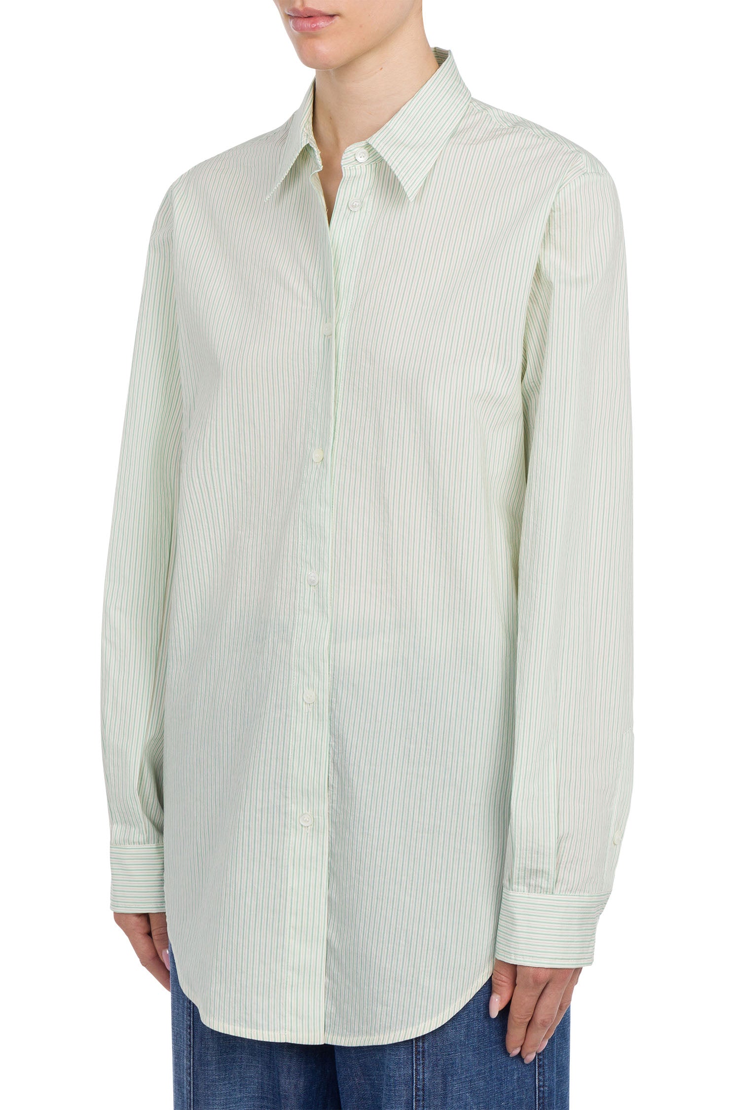 Core shirt with belt in pinstriped poplin