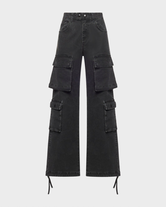 Ducent pantalone cargo in denim stretch nero