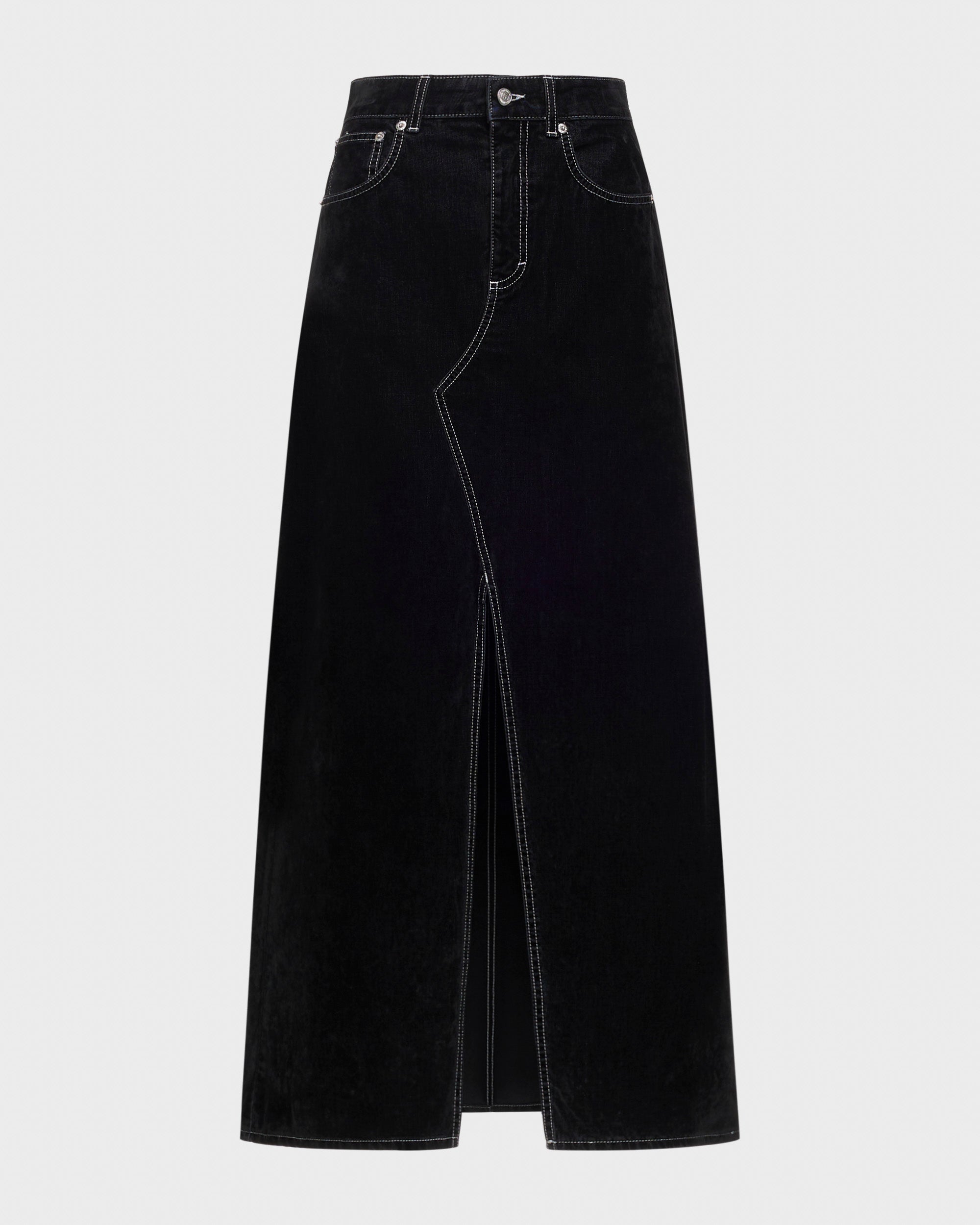 Farm 5-pocket long skirt in black flock