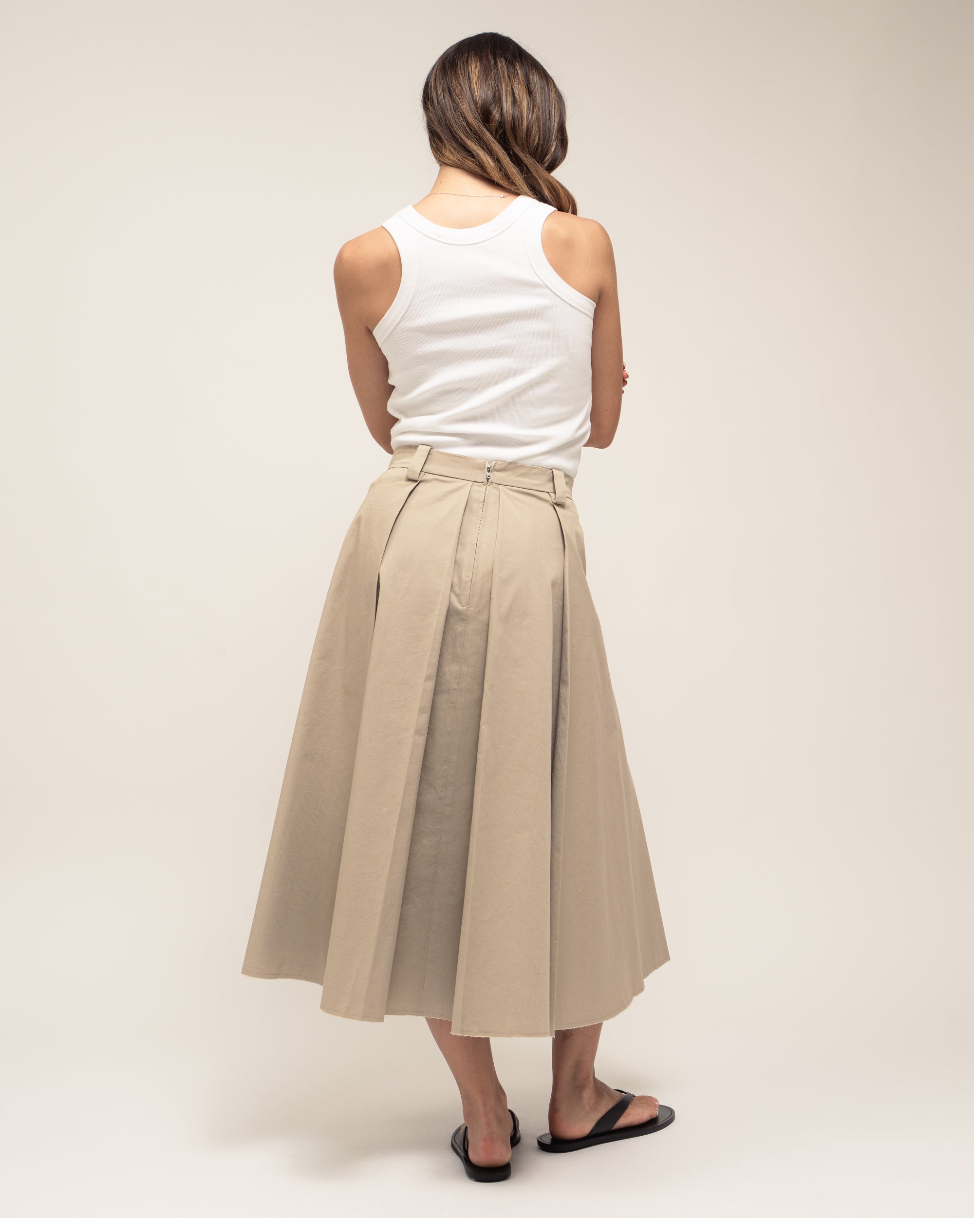 Henrique gonna midi a pieghe in gabardina stretch