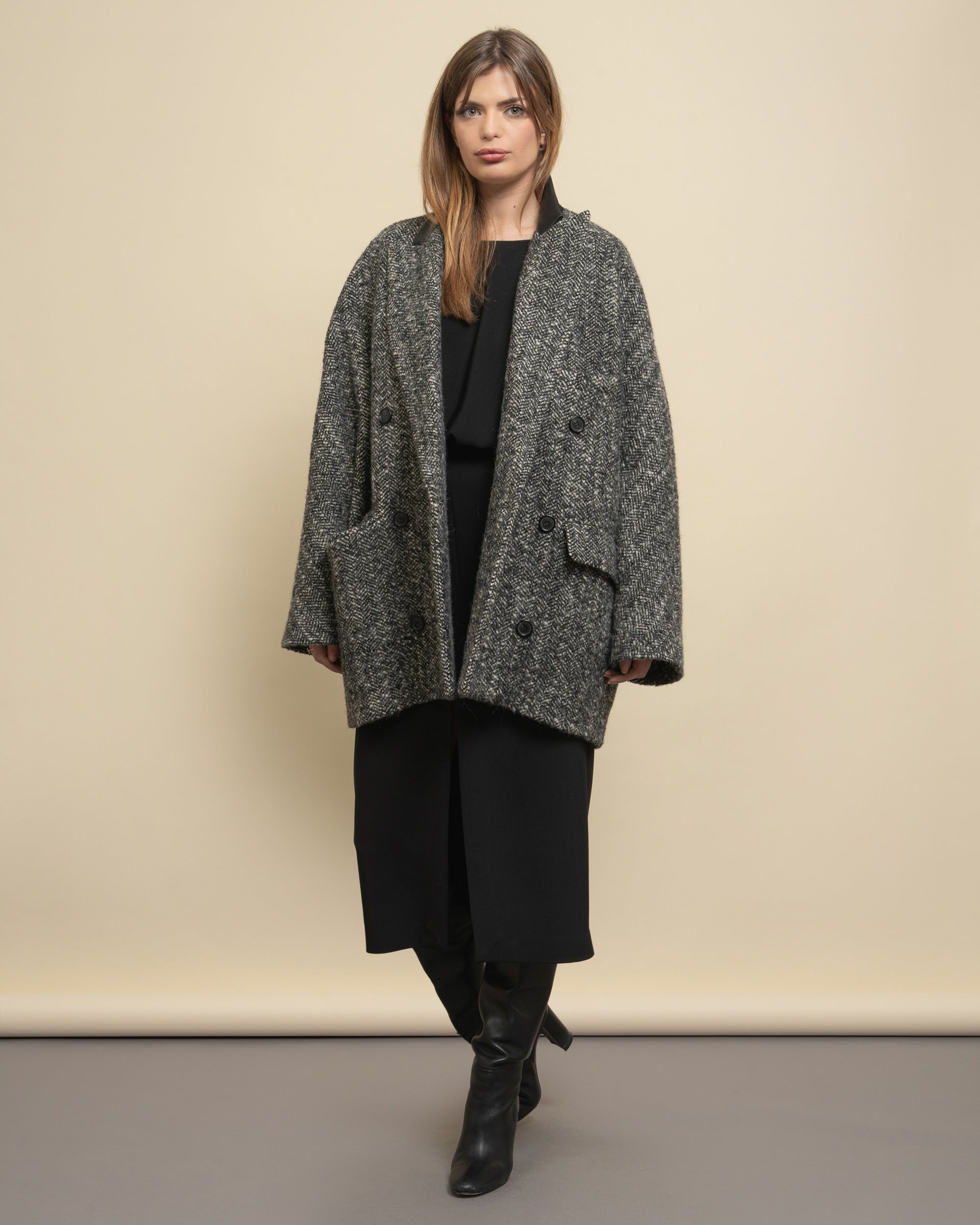 Lamar oversized peacoat in herringbone cloth