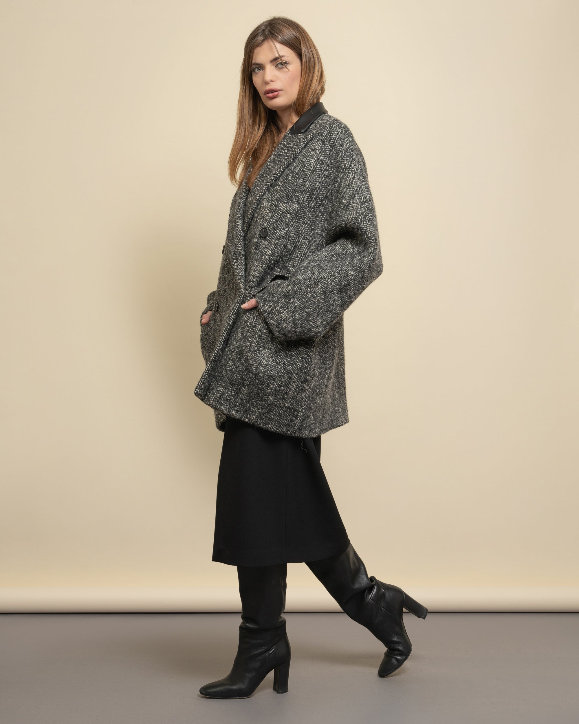 Lamar oversized peacoat in herringbone cloth