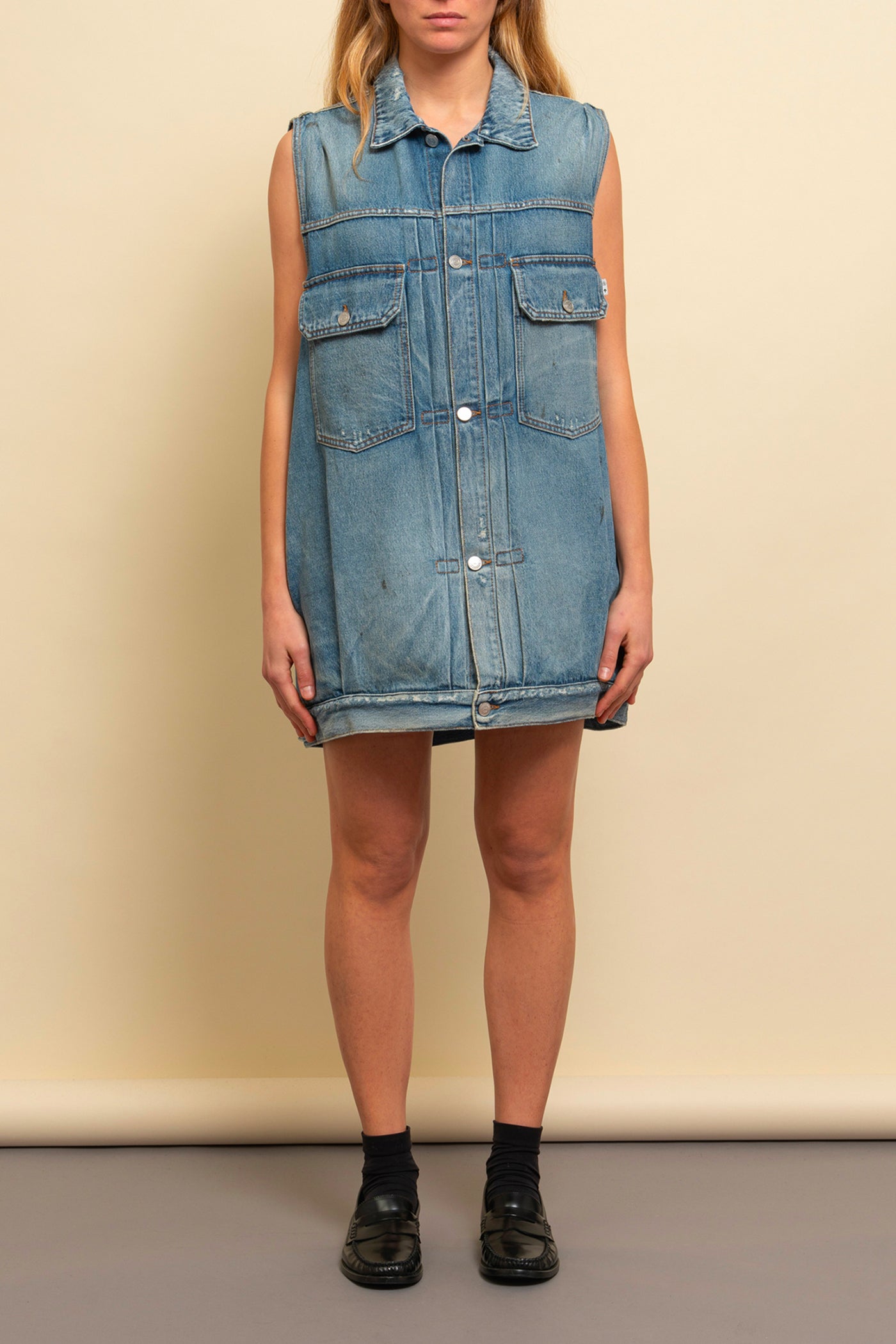 Mada  mini vest-dress in soft denim