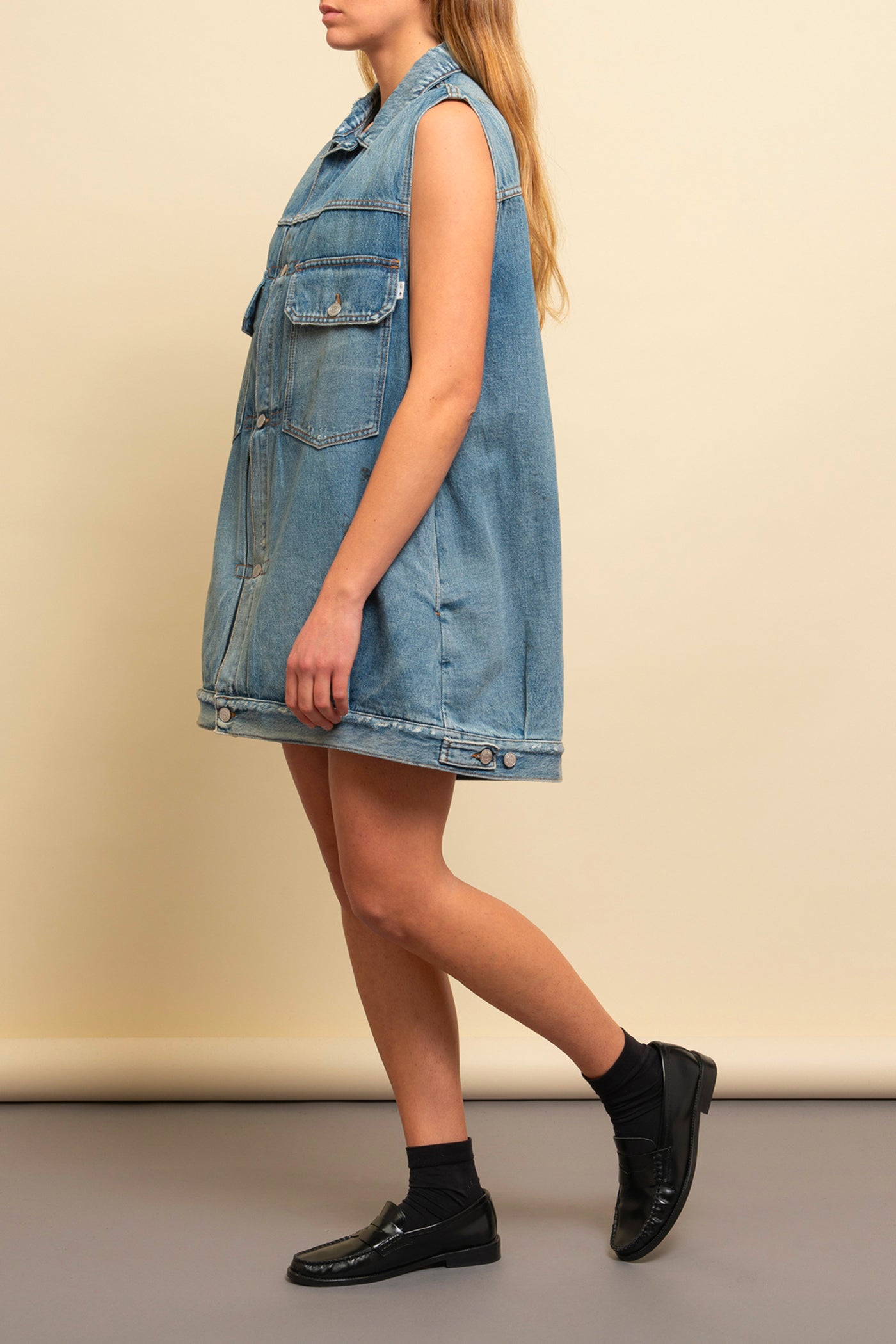 Mada  mini vest-dress in soft denim