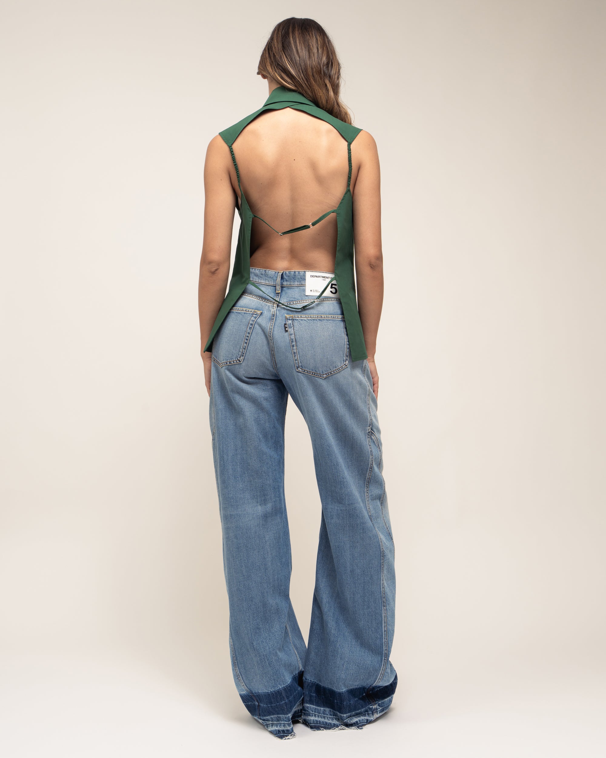 Millie camicia smanicata cut-out in popeline