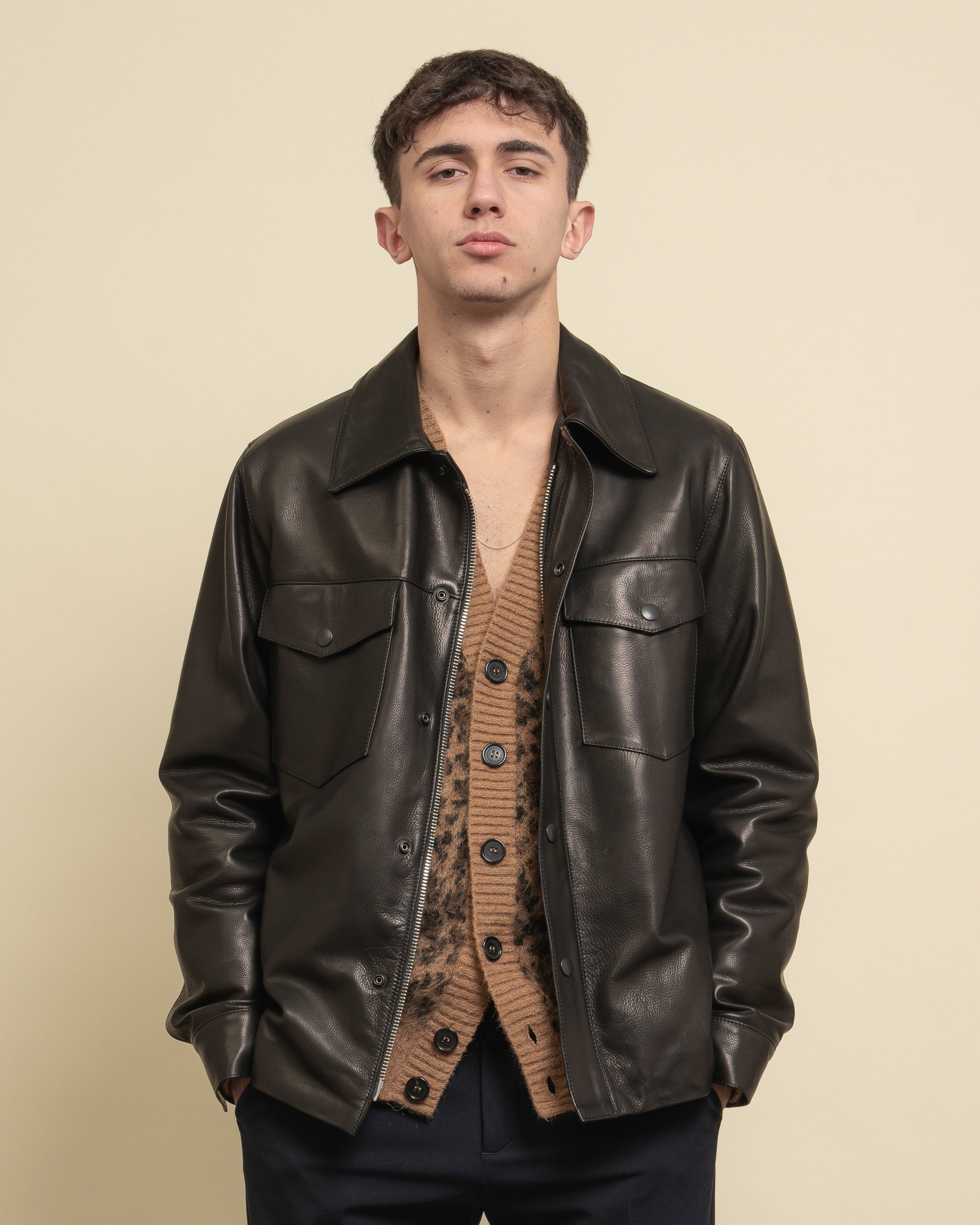 Polar giacca camicia in pelle