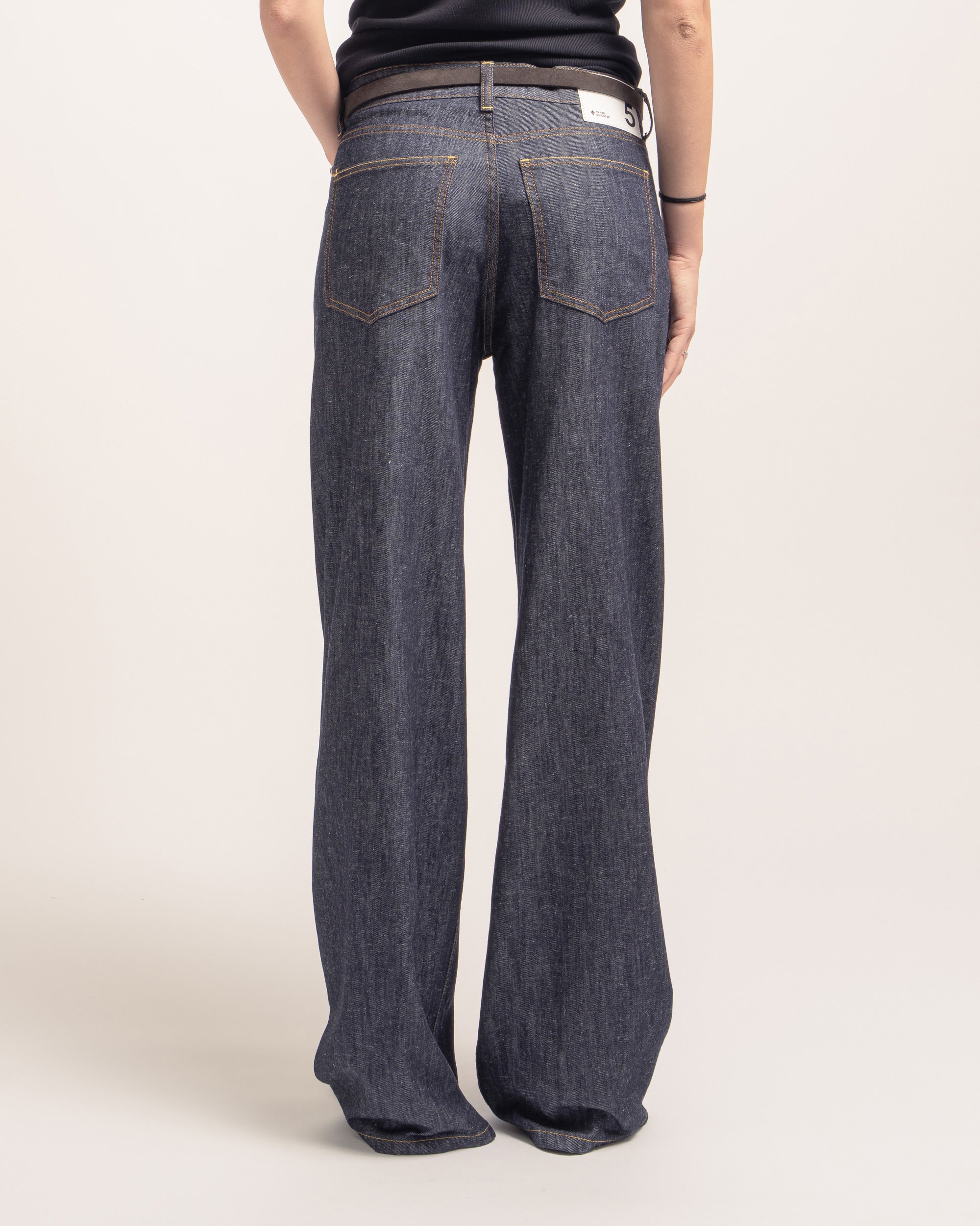 Pop jeans gamba ampia in denim fermo