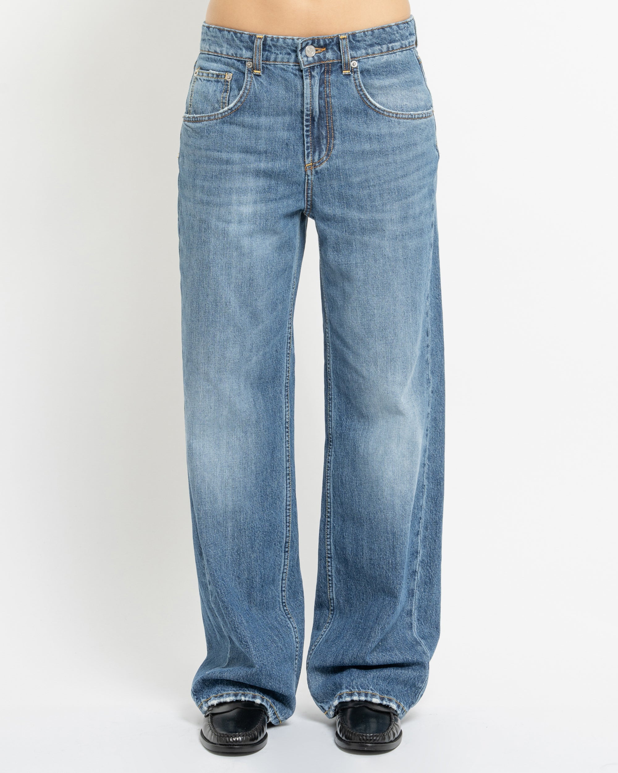 Pop jeans gamba ampia in denim fermo