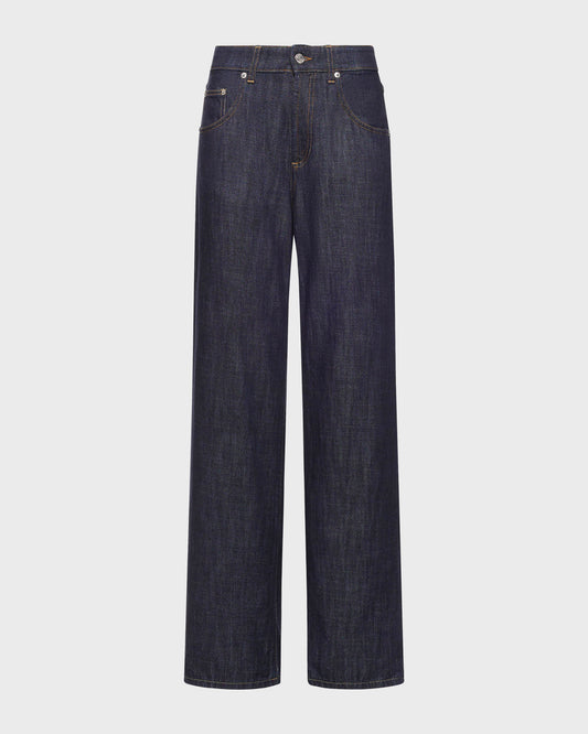 Pop jeans gamba ampia in denim fermo slegato