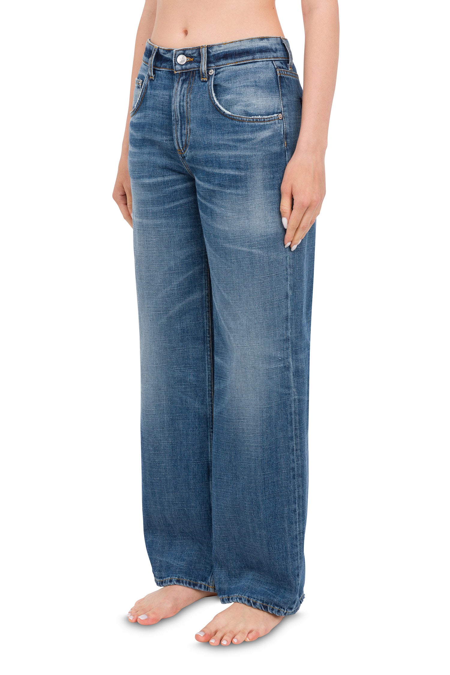 Pop jeans gamba ampia in denim fermo