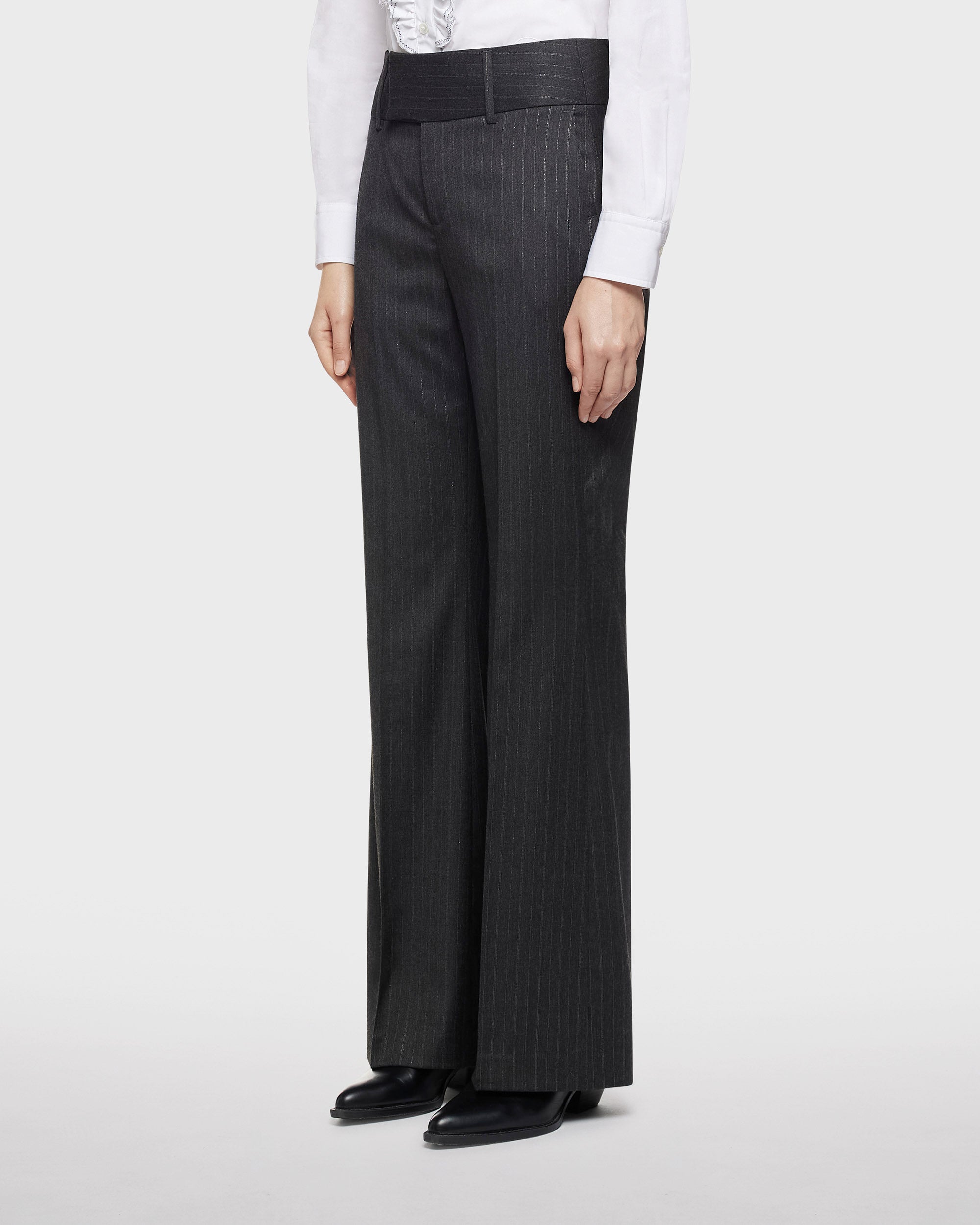 Roks flared trousers in lurex pinstripe