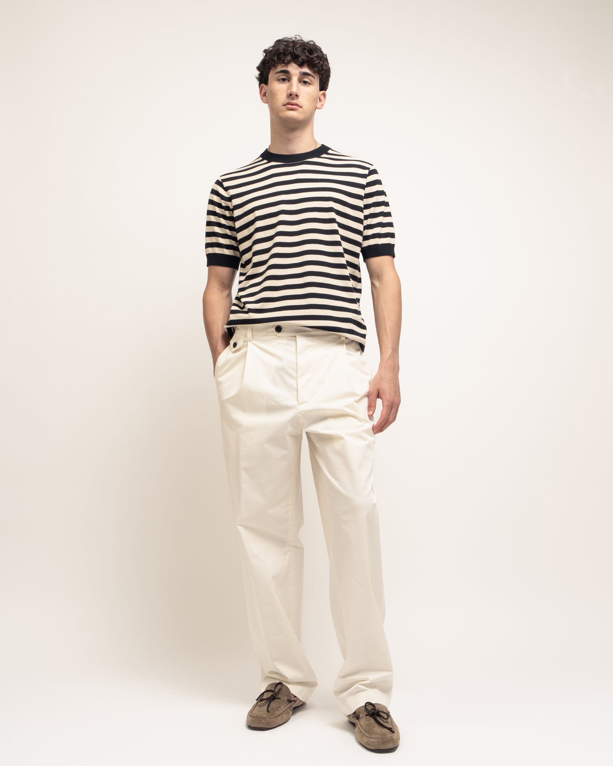 Rushen pantaloni con pieghe in gabardina stretch