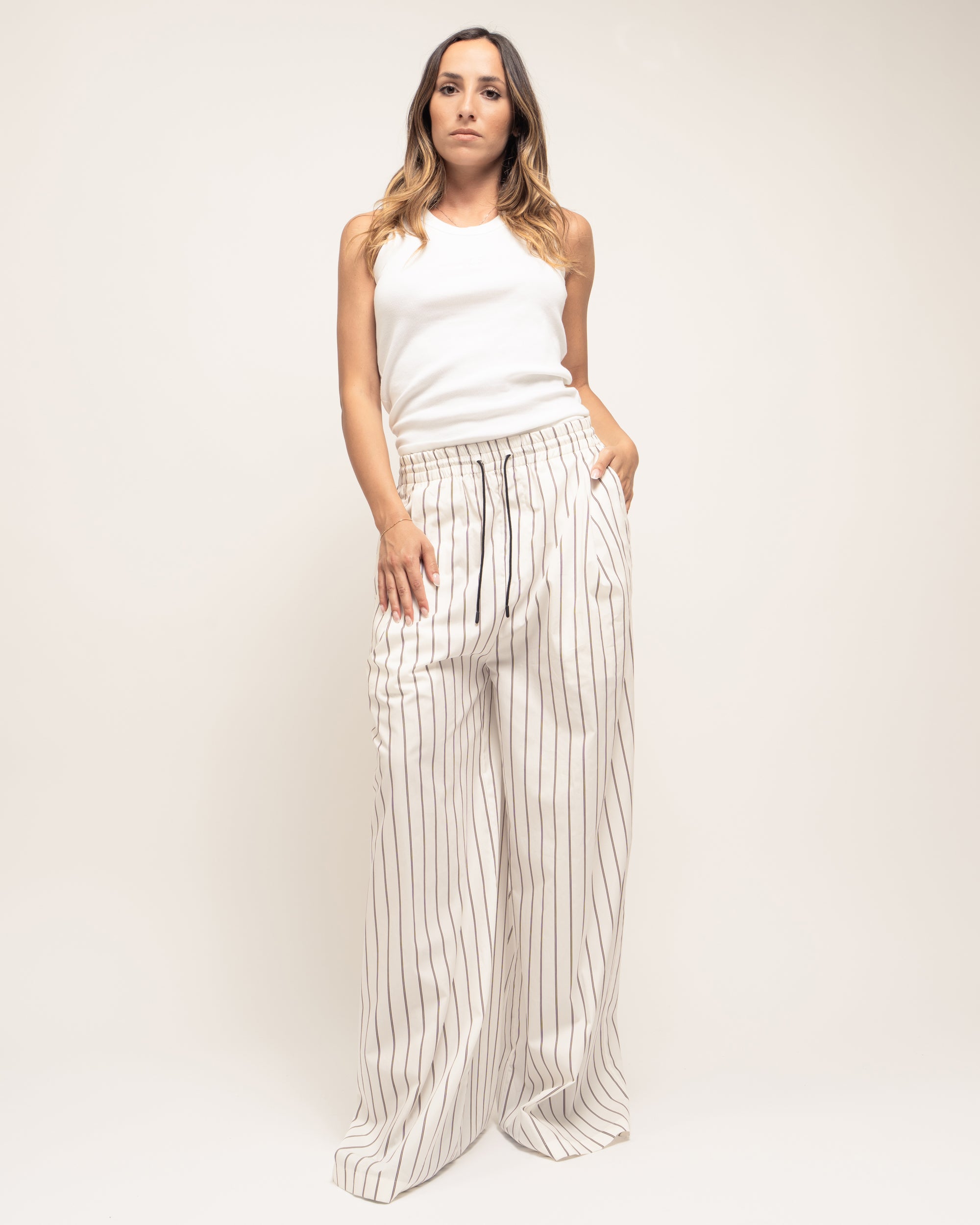 Sly pantaloni a palazzo in popeline rigato