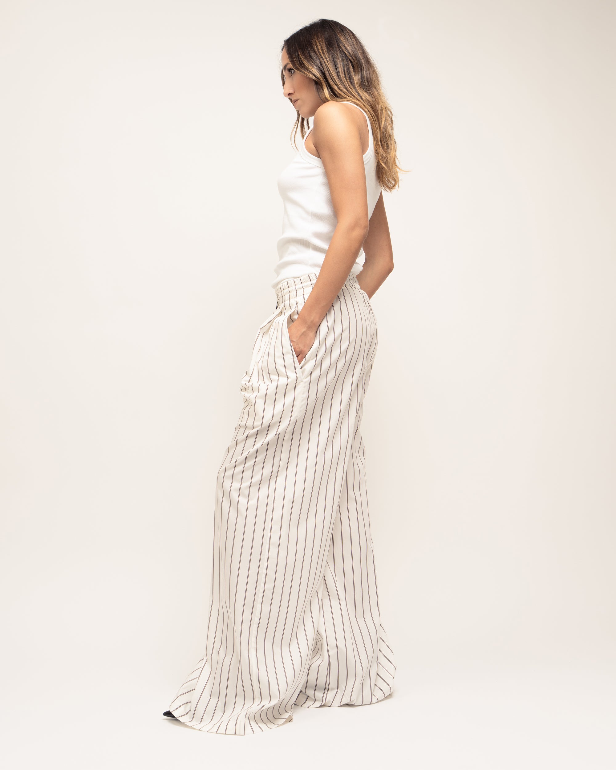 Sly pantaloni a palazzo in popeline rigato