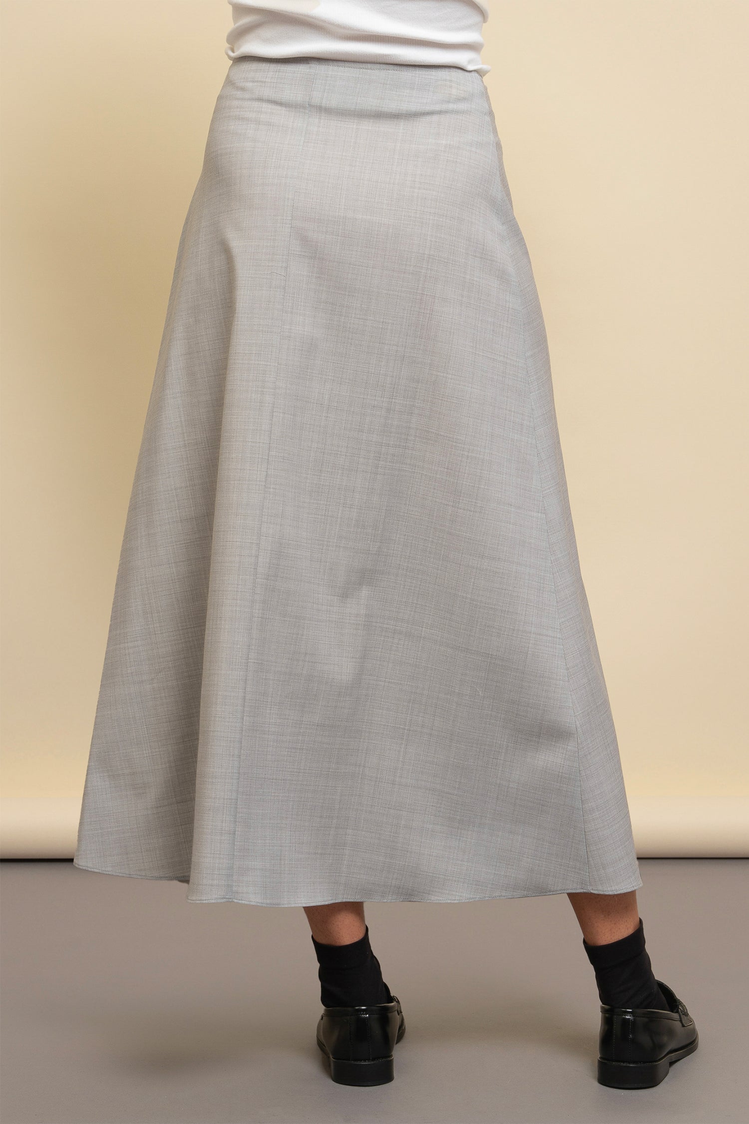 Traxs wrap skirt in cool wool