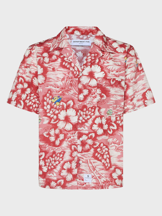 Digital flower-print short-sleeve shirt